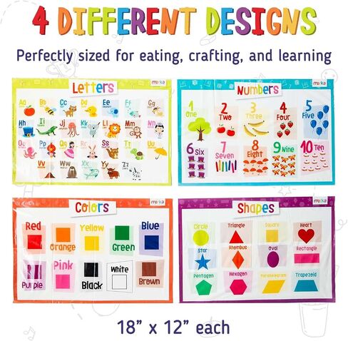 merka Disposable Placemats for Baby and Toddlers 12" x 18", 20 Pack Stick-on Table Mats for Restaurants, Includes Shapes, Numbers, Letter & Colors in Saudi Arabia
