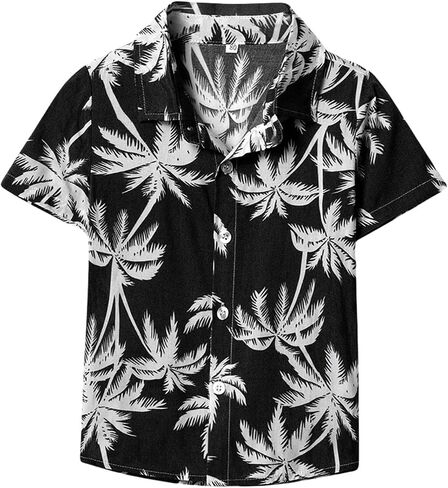 Boys Hawaiian Shirt Short Sleeve Tropical Beach Aloha Button Down Shirt Tees Cute Tops for Kids Toddler Summer Clothes in Kuwait