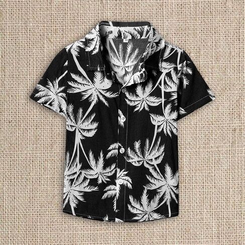 Boys Hawaiian Shirt Short Sleeve Tropical Beach Aloha Button Down Shirt Tees Cute Tops for Kids Toddler Summer Clothes in Kuwait