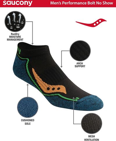 Saucony Men's Bolt Rundry Performance No-Show Multi-Pack Socks, Campfire Repreve (6 Pairs), Large in Saudi Arabia