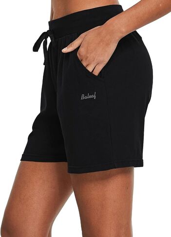 BALEAF Women's Cotton Yoga Shorts Sweat Athletic Lounge Beach Shorts Jersey Pull On with Drawstring Pockets Summer Charcoal Size M in Saudi Arabia