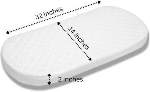 Baby Bassinet Mattress Pad (Oval, 12X26 2-Pack) for Newborn Comfort Breathable Easy Clean Hypoallergenic Waterproof Made in USA in Saudi Arabia