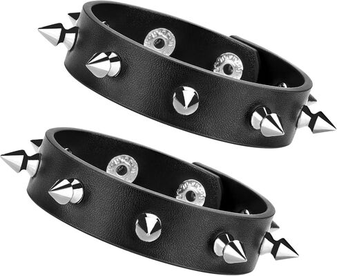 taffeta alley Leather Bracelet Studded Spike Rivet Cuff Unisex Spike Choker and Goth Bangle Set in Kuwait