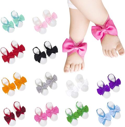 12 Pairs Baby Girls Barefoot Sandals, Toddler Soft Sandals Set, Photograph Props, Multiple Colors, 0-3 Years, BABY SANDALS in Saudi Arabia