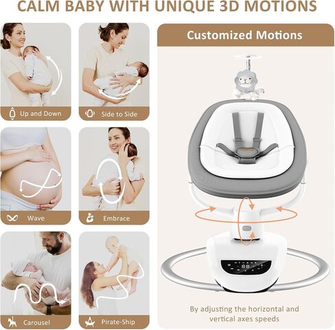 Angelbliss Baby Swing with Custom Motion, 3D-Motion Electric Swing with 6 Unique Motions & 4-Speeds, Bluetooth Enabled, 13 Preset Lullabies (Black) in Kuwait