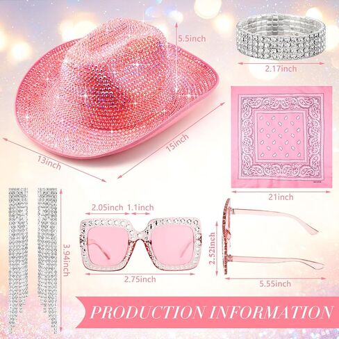 Cuffbow Set of 5 Rhinestone Cowgirl Hat Sunglasses Bling Bracelet Tassel Earrings Bandana Set for Women Cosplay Halloween in Saudi Arabia