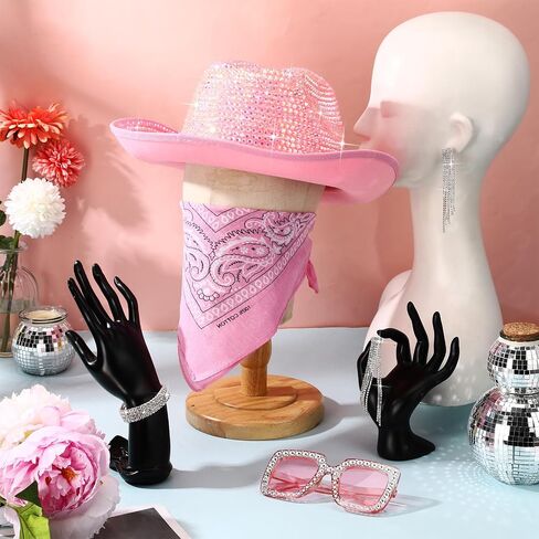 Cuffbow Set of 5 Rhinestone Cowgirl Hat Sunglasses Bling Bracelet Tassel Earrings Bandana Set for Women Cosplay Halloween in Saudi Arabia