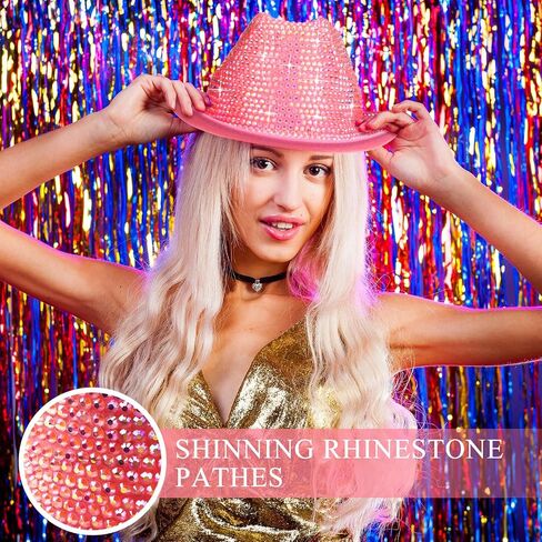 Cuffbow Set of 5 Rhinestone Cowgirl Hat Sunglasses Bling Bracelet Tassel Earrings Bandana Set for Women Cosplay Halloween in Saudi Arabia