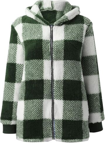 أكواخ للنساء 2024 Fall Flannel zip up غلاف منقوش غامض بالإضافة إلى حجم هوديسي طويل الشتاء مع جيب in Kuwait