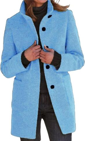 معطف Mmoneyake Trench Coat Women Fall Winter Wool Coats Notch Lapel Double Breadcoat Peacoat Warm Overcoat Wool Blazer for Women in Kuwait