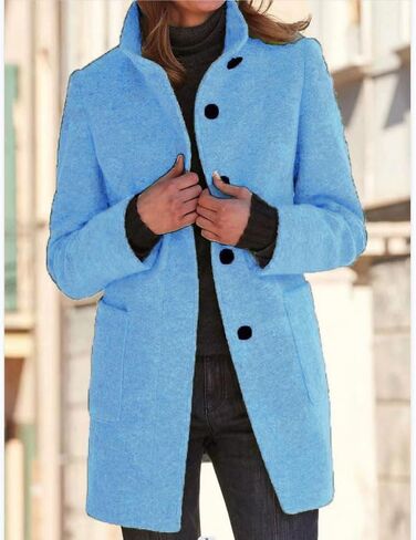 معطف Mmoneyake Trench Coat Women Fall Winter Wool Coats Notch Lapel Double Breadcoat Peacoat Warm Overcoat Wool Blazer for Women in Kuwait