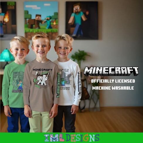 تي شيرت بأكمام طويلة للأولاد من Minecraft Characters، مجموعة مكونة من 3 قطع للأطفال والصغار in Kuwait