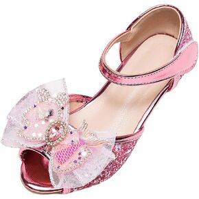 Toddler Girl Sandals Bowknot Princess Shoes For Little Girls Performance Sequined Dress High Heels Children's Fish Mouth Hollow Sandals Adjustable Sporty Slides for The Beach and Pool