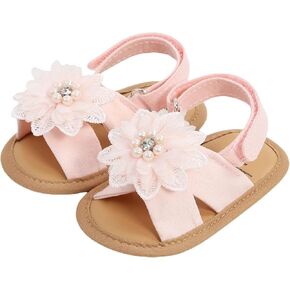 Baby Girls Princess Sandals, Big Rhinestone Flower Open Totes Anti-Skid Soft Sole Walking Shoes, Ankle Stick-On Summer Foot Wear