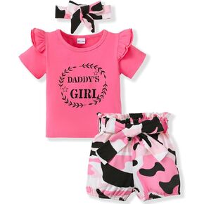 Mikrdoo Baby Girl Clothes Toddler Girl Summer Outfits Shirts Tops Ripped Denim Shorts Set Little Girl Clothes