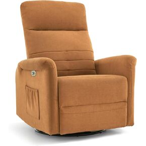 MCombo Power Swivel Glider Recliner Chair, Electric Rocker Recliner Chairs with USB Charging Ports for Living Room and Nursery, Fabric 7763 (Light Grey)