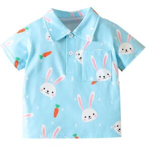 Cute Bunny Polo Shirt for Toddler Boys Girls Short Sleeve Cartoon Casual Top Baby Cotton Polo Shirt Summer T-Shirt