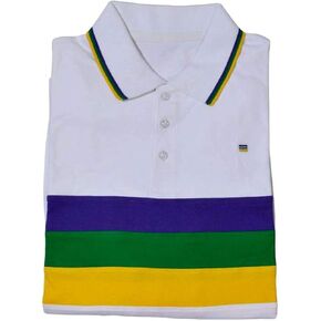 Child Large Mardi Gras Rugby White Purple Green Yellow Knit Long Sleeve Shirt