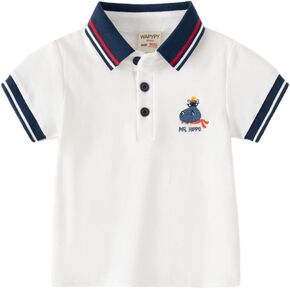 Irsutey Toddler Baby Boys Casual Short Sleeve Pique Polo Shirt Kids Striped Color Block Cute Button School Uniform Print Top