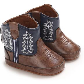 Baby Cowboy Boots Western Boots Toddler Cowboy Bootie Soft Sole Non-Slip Crib Shoes for Infant Boys Girls 0-18 Months