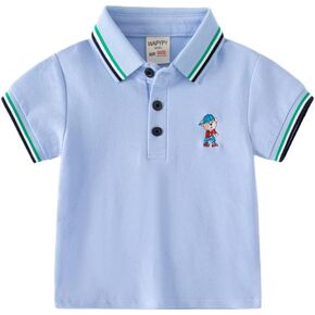 Toddler Baby Boys Short Sleeve Pique Polo Shirt Printed Kids Button Cotton School Uniform Summer Tops Lapel Blouse