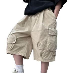 Boy's Baggy Cargo Shorts Loose Elastic Waist Pull On Flap Pockets Summer Outdoor Camping Hiking Shorts for Girls 5-16 Years