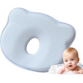 Baby Pillow for Sleeping, Memory Foam Baby Pillow, Quilted Cotton Cover, Light Blue (Light Blue, 9.8 in X 8 in)