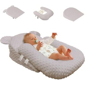 Newborn Lounger Pillow for Boys Girls, Soft Bassinet Wedge Baby Anti Reflux Newborn Nest, Removable Cover for Infant Nursing Lounger Pillow Cushion (Grey, One Size)
