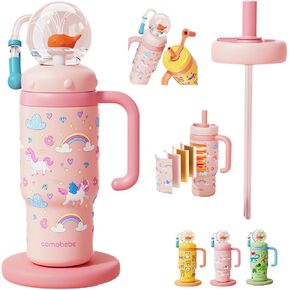 Stainless Steel Whale Fountain Tumbler with Handle 2025 Drinking Cup with Whale Squirt Insulated Travel Tumblers Kids Weighted Sippy Cup No Spill Cute Water Bottle with Lids and Straws Leak Proof (A3)