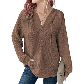 DGHM-JLMY Women's Button Down Hoodie Button Sweatshirts Hoodies Tunic Tops with Drawstring V Neck Long Sleeve Henley Shirts