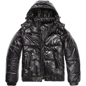 JEsilunmaMY Women's Shiny Short Winter Down Jacket Fashion Hooded Cropped Puffer Jacket Warm Thicken Padded Coats with Pocket