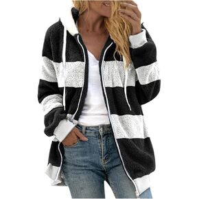 Women 2023 Winter Fuzzy Fleece Coat Plus Size Thick Sharpa Cardigan Jacket with Pockets Casual Loose Outwear Hooded