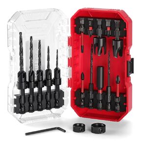 Countersink Drill Bit Set,18PCS Counter Sink Drill Bit for Wood Tapered Drill Bits with Wood Plug Cutter, Adjustable Depth Drill Bit Set 1/4" Hex Shank Change for Woodworking with Storage Box