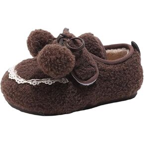 BILIKEYU Toddler Little Girls Plush Slippers Pom-poms Fleece Lined Winter Warm Slip on Outdoor Slipper for Kids 1 to 8 Years