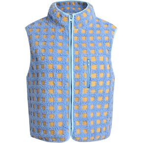 Toddler Vest Checkered Sherpa Sleeveless Jacket High Neck Full Zipper Fleece Plaid Vests Baby Kids Boys Girls