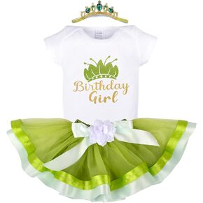 الأميرة Tiana Baby Girl 1st عيد ميلاد توتو مجموعة 3pcs مع رومبير القطن ، توتو تنورة+برامج الرحلة الفوتو