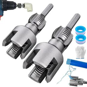 Integrated Internal & External Pipe Threading Tool, PVC Thread Maker Tool for Electric Drill, 1/2" (DN15) 3/4" (DN20) Pipe Sizes Rethreading Tool, Pipe Thread Cutting Tool for Water Pipes (2pcs,1/2")