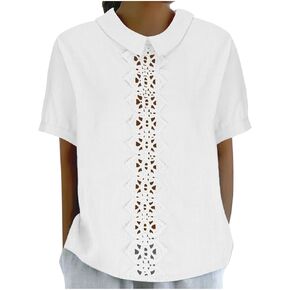 Short Sleeve Linen Shirts for Women Cotton Tops Plus Size Tshirts Loose Fit Ladies Tops and Blouses Trendy Boho Tops