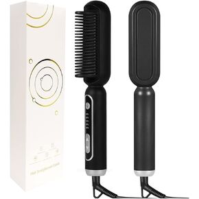 2 In 1 Hair Straightener Brush Professional Hot Comb Straightener For Wigs Hair Curler Straightener Comb Styling Tools For Beginnners DIY Use(Black)