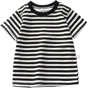 Summer Children's Short Sleeved T Shirt Pure Cotton Boys Girls Single Baby Base Shirt Striped Multi Shirt Clothes