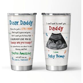 Personalized Tumbler For New Dad From Baby Bump I Can't Wait To Meet You Baby Footprint Custom Name Upload Photo Stainless Steel 20oz Travel Cup Dad To Be Gifts For Birthday Christmas Xmas