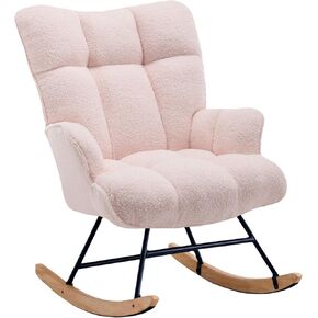 Rocking Chair Nursery Teddy Upholstered Glider Rocker Rocking Accent Chair Padded Seat with High Backrest Armchair Comfy Side Chair for Living Room Bedroom Offices (Black Teddy)