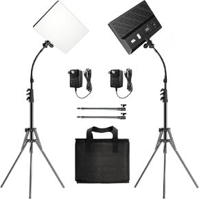 Pixel LED Video Light Kit, 2-Pack Bi-Color Studio Light, 2500-6500K Dimmable Photography Lights, Panel Light with Gooseneck Tubes for Game Streaming/Film/Video Recording