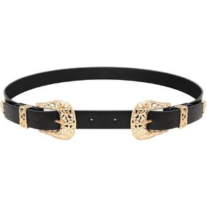 JASGOOD Women Leather Belts Ladies Vintage Western Design Black Waist Belt for Pants Jeans Dresses