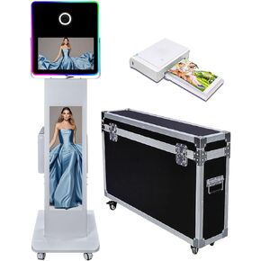 LCD Camera Photo Booth with 15.6" Mirror Touch Screen APP Control Mirror Photo Booth Selfie Station Shell Stand DIY Photobooth Machine with RGB Light (Photo Booth+Mini Printer)