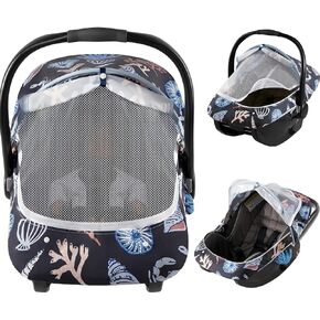 Baby Car Seat Cover, 2-in-1 Breathable Carseat Shade Protection & Mosquito Net, Dustproof Privacy Lightweight Canopy Covers for Infant Unisex, Mosquito net for Spring & Summer - Pink