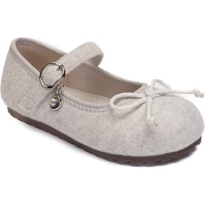 Girls' Wool Blend Mary Jane Ballet Flats, Pink, Heart Charm Detail