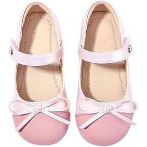 Girls Mary Jane Ballet Flats, Pink Patent Leather with Bow, Ankle Strap