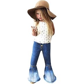 Toddler Baby Girl Flared Jeans Ripped Trousers Bell-Bottom Denim Pants Kids Vintage Jeans Child Flared Pants