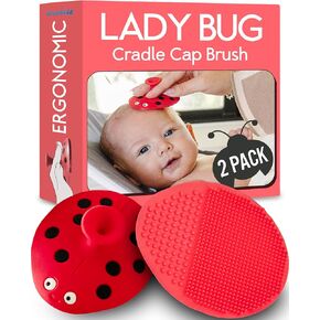 SplashEZ Cradle Cap Brush for Babies | Soothing Newborn Head Massager | Food-Grade Soft Silicone Baby Bath Brush & Scalp Scrubber | Infant Cradle Cap Comb - Organic Shape & Ladybug Design, 2-Pack